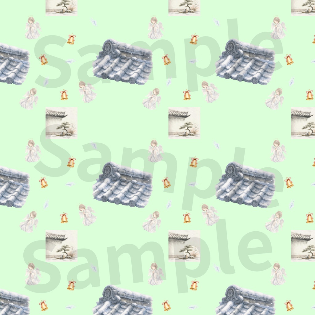 【10種】天使×冬の日本庭園|水彩シームレスパターン・デジタルペーパー