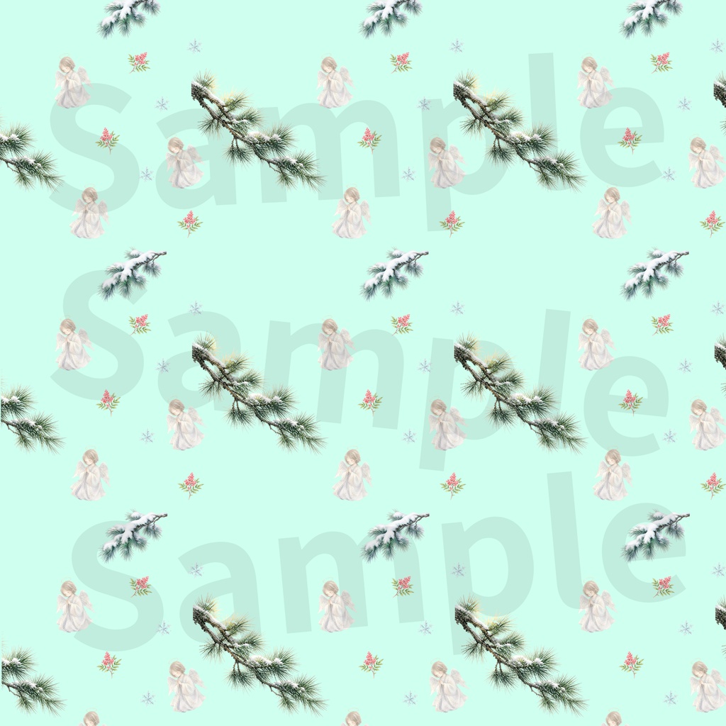 【10種】天使×冬の日本庭園|水彩シームレスパターン・デジタルペーパー