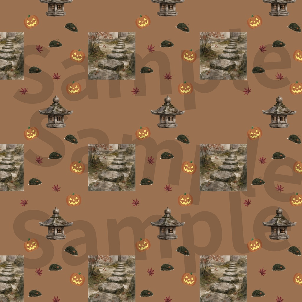 【10種】ハロウィン×日本庭園×かぼちゃ|水彩シームレスパターン・デジタルペーパー