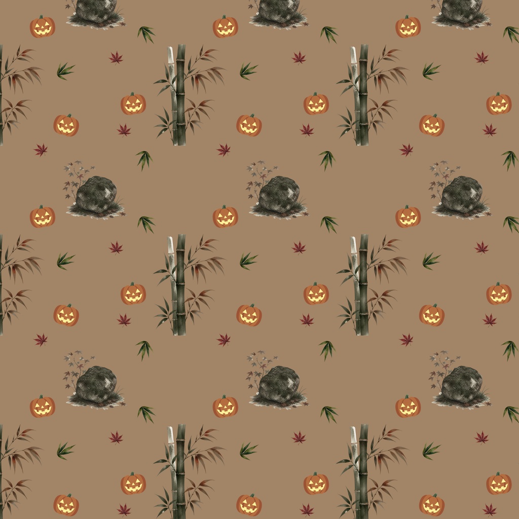 【10種】ハロウィン×日本庭園×かぼちゃ|水彩シームレスパターン・デジタルペーパー
