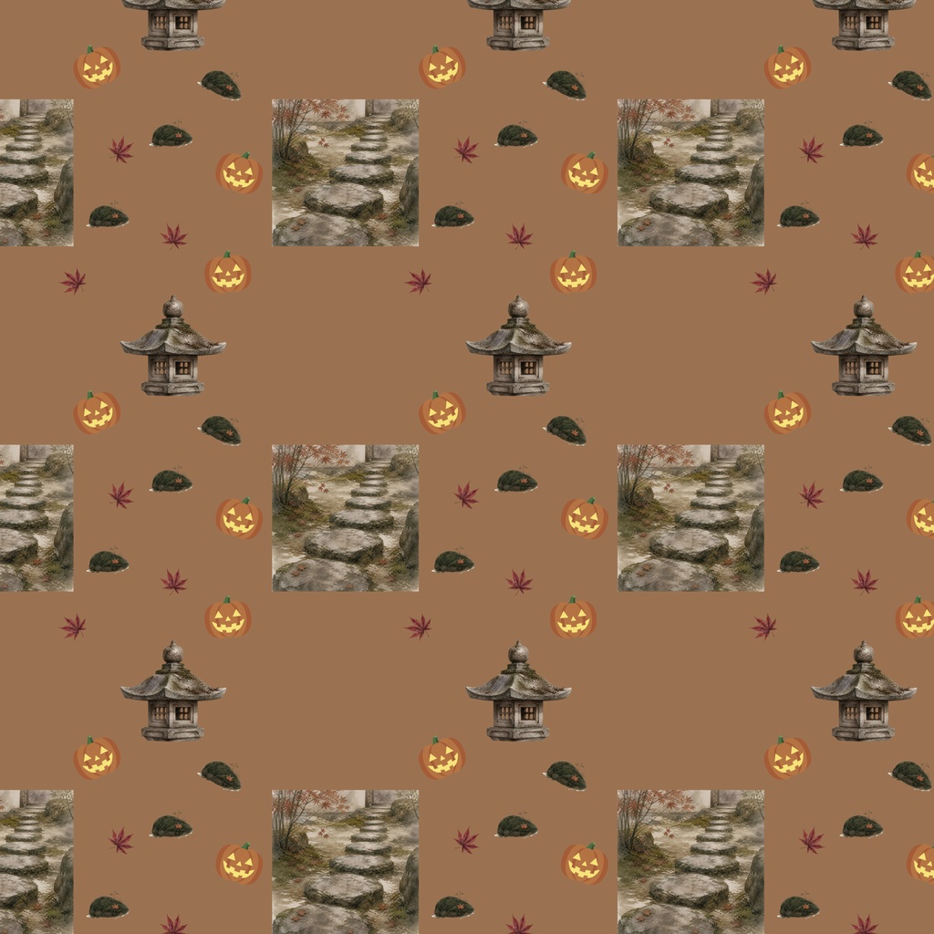 【10種】ハロウィン×日本庭園×かぼちゃ|水彩シームレスパターン・デジタルペーパー