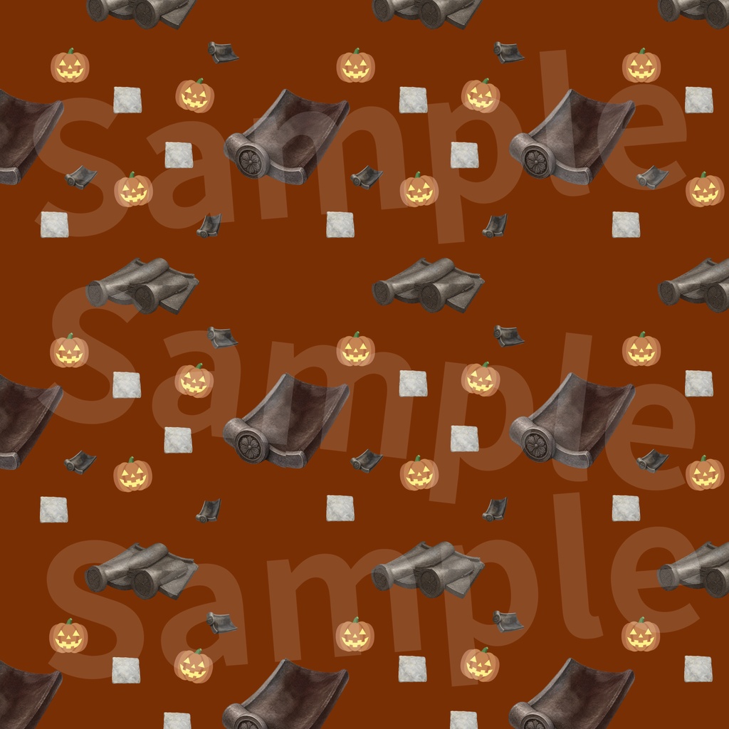 【10種】ハロウィン×日本庭園×かぼちゃ|水彩シームレスパターン・デジタルペーパー