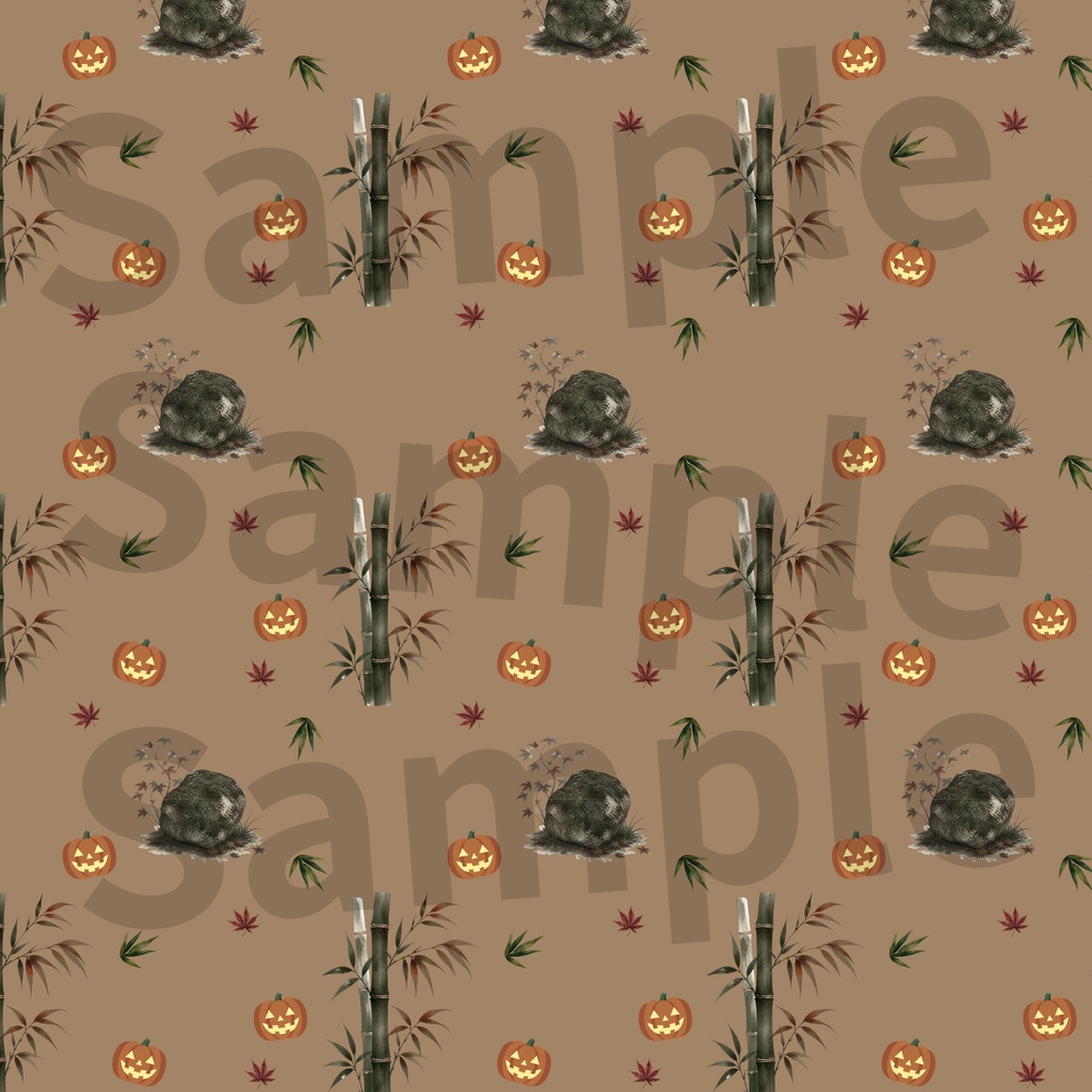 【10種】ハロウィン×日本庭園×かぼちゃ|水彩シームレスパターン・デジタルペーパー