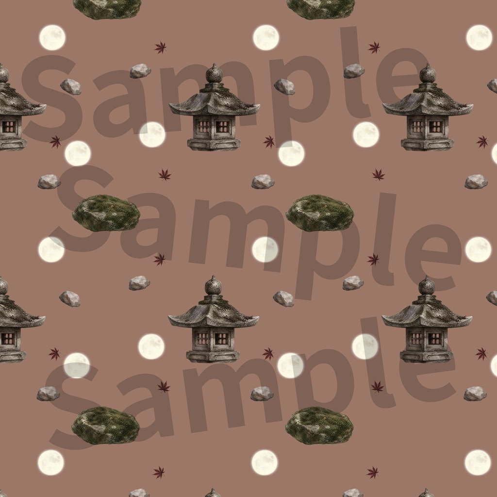 【10種】秋の月×日本庭園|水彩シームレスパターン・デジタルペーパー