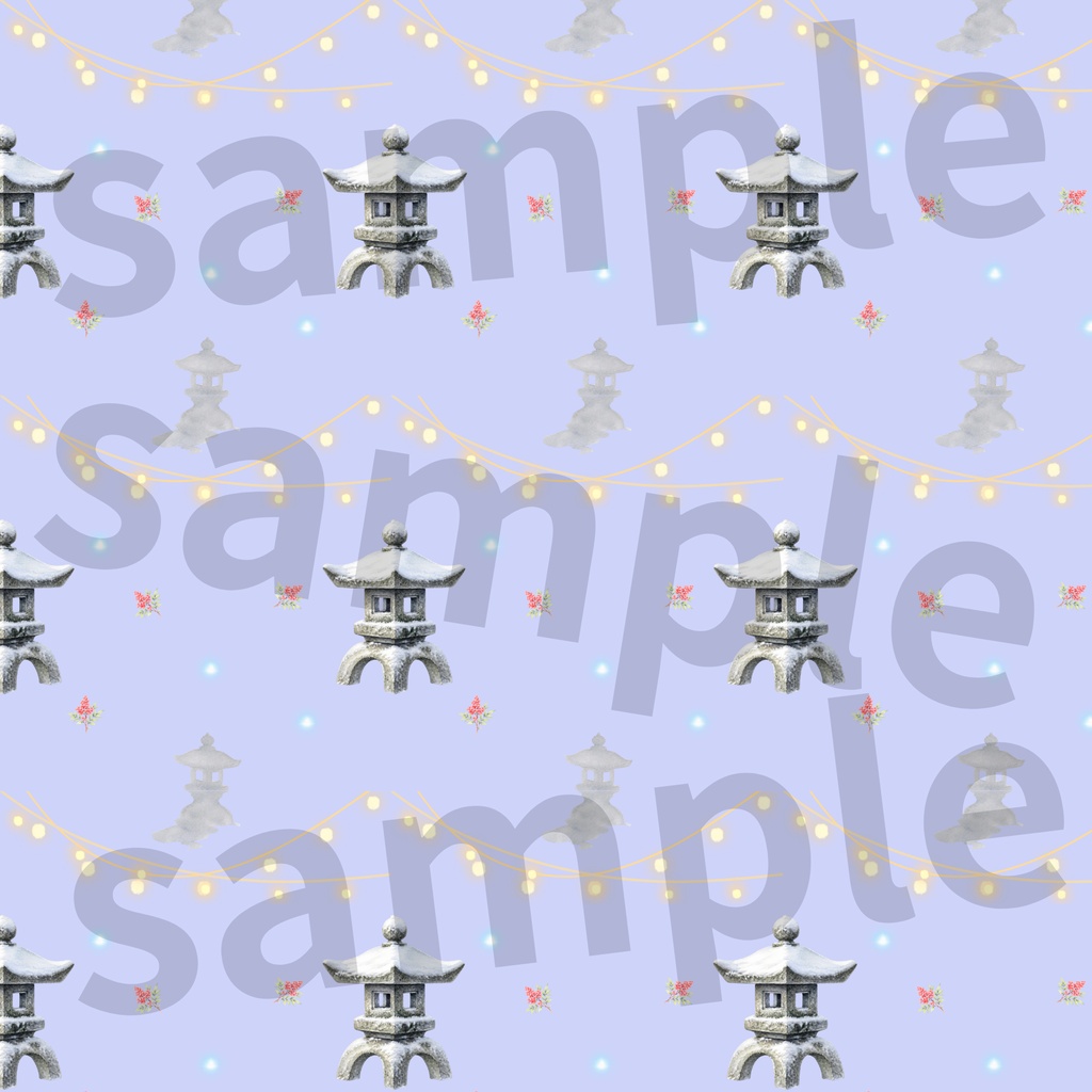 イルミネーション×日本庭園×雪化粧した灯籠|クリスマス和柄デジタルペーパー(単品)