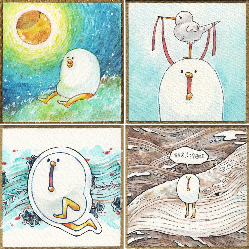 豆式紙原画【月明かり】【おリボン】【ダッシュ】【聞こえますか】