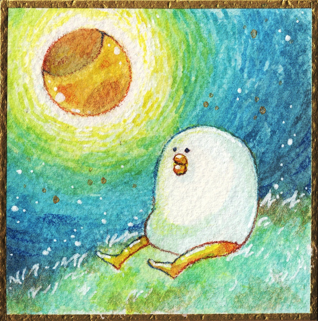 豆式紙原画【月明かり】【おリボン】【ダッシュ】【聞こえますか】