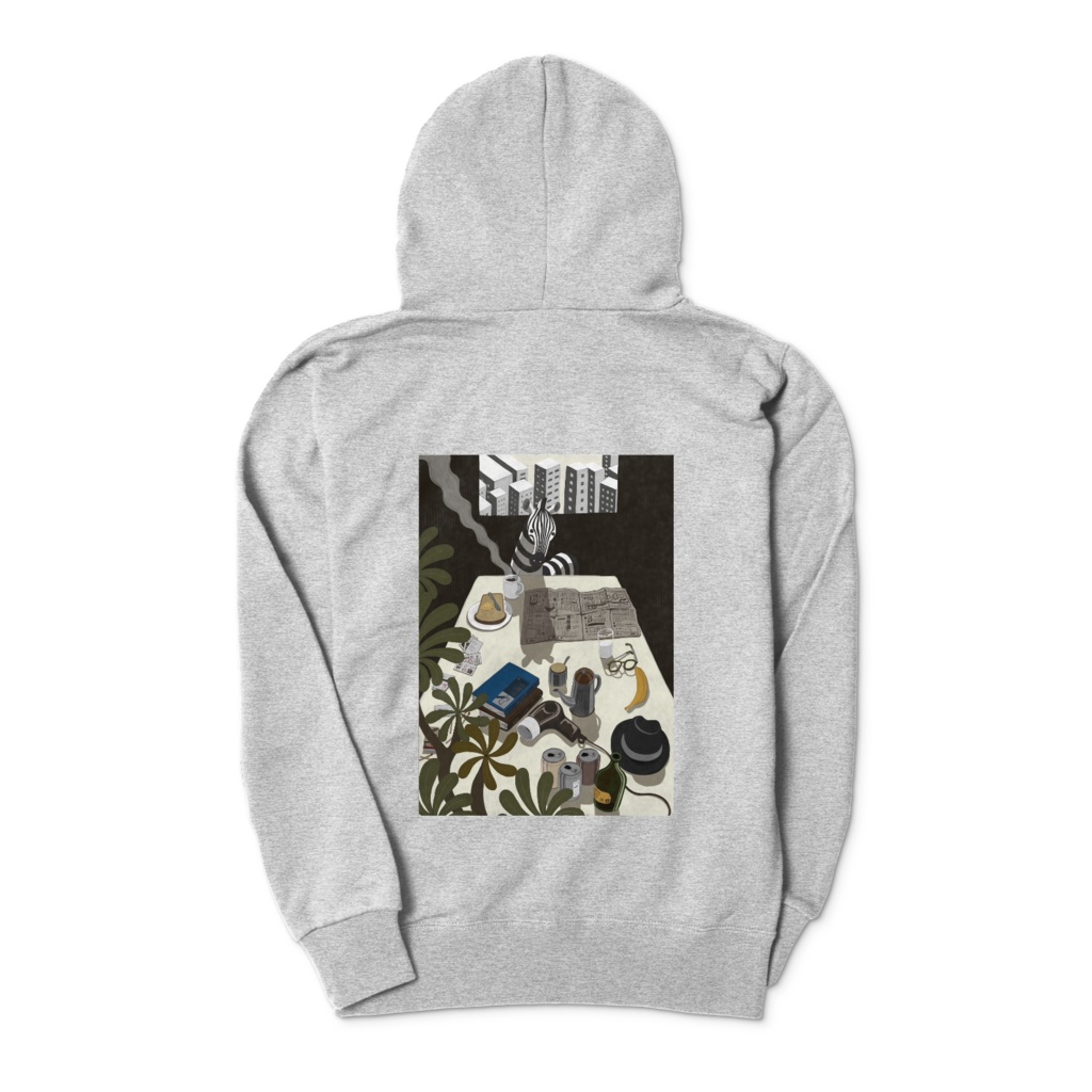 読む動物シリーズ【シマウマ】 パーカー 両面デザイン グレー