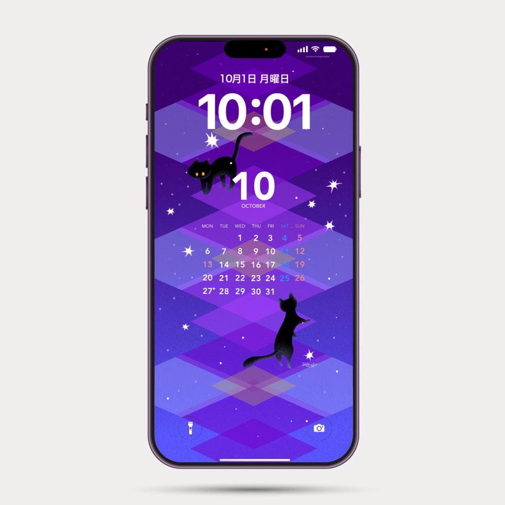 LUCKY壁紙スマホ用*黒猫×◆×🟣【無料DL】