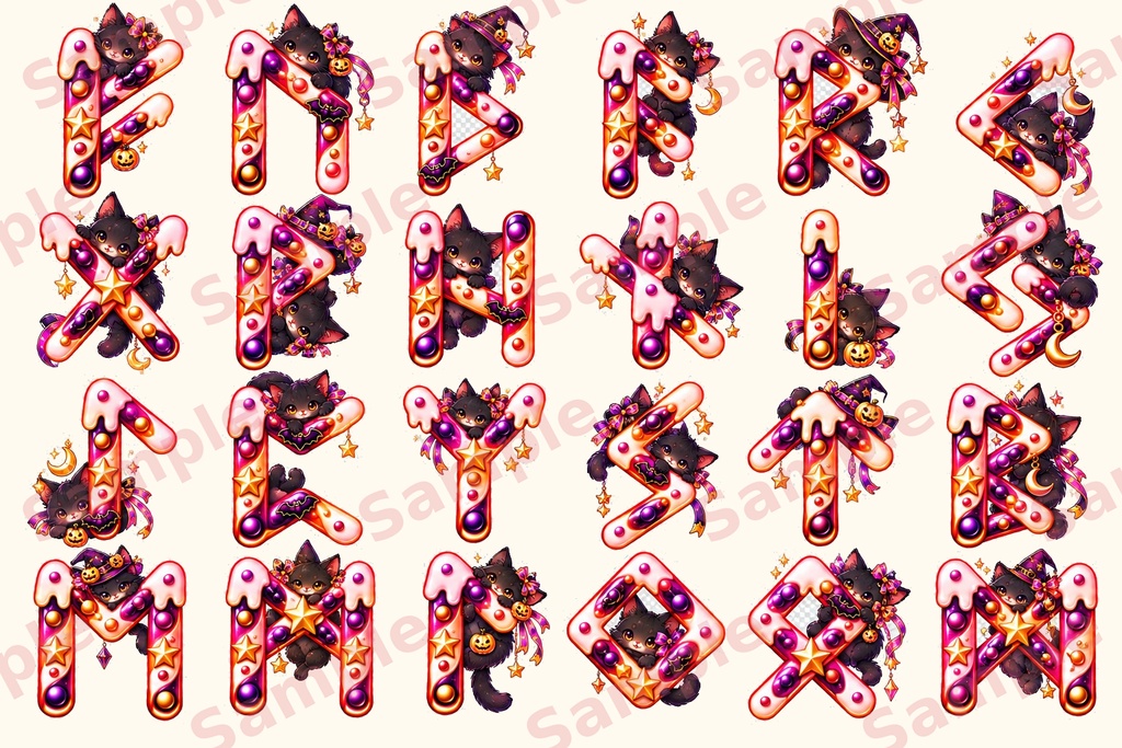 【透過PNG素材】ハロウィン ルーン文字セット|全10種類・240点|