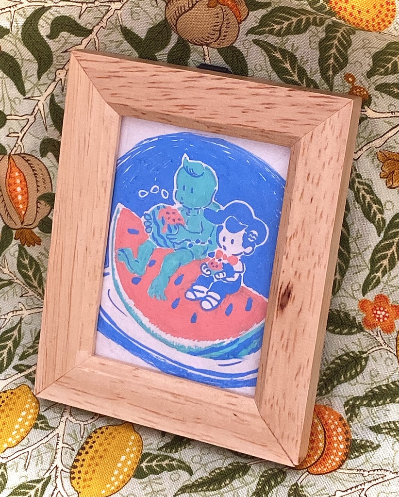 夏のイラスト　すいか　(額入り原画)
