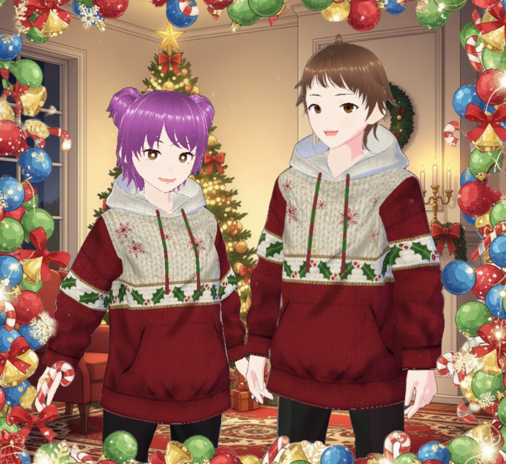 【VRoid】ニット×ヒイラギ（赤）パーカー テクスチャ / [VRoid] Christmas Hoodie Texture – Knitted Holly (Red) (PNG) / 