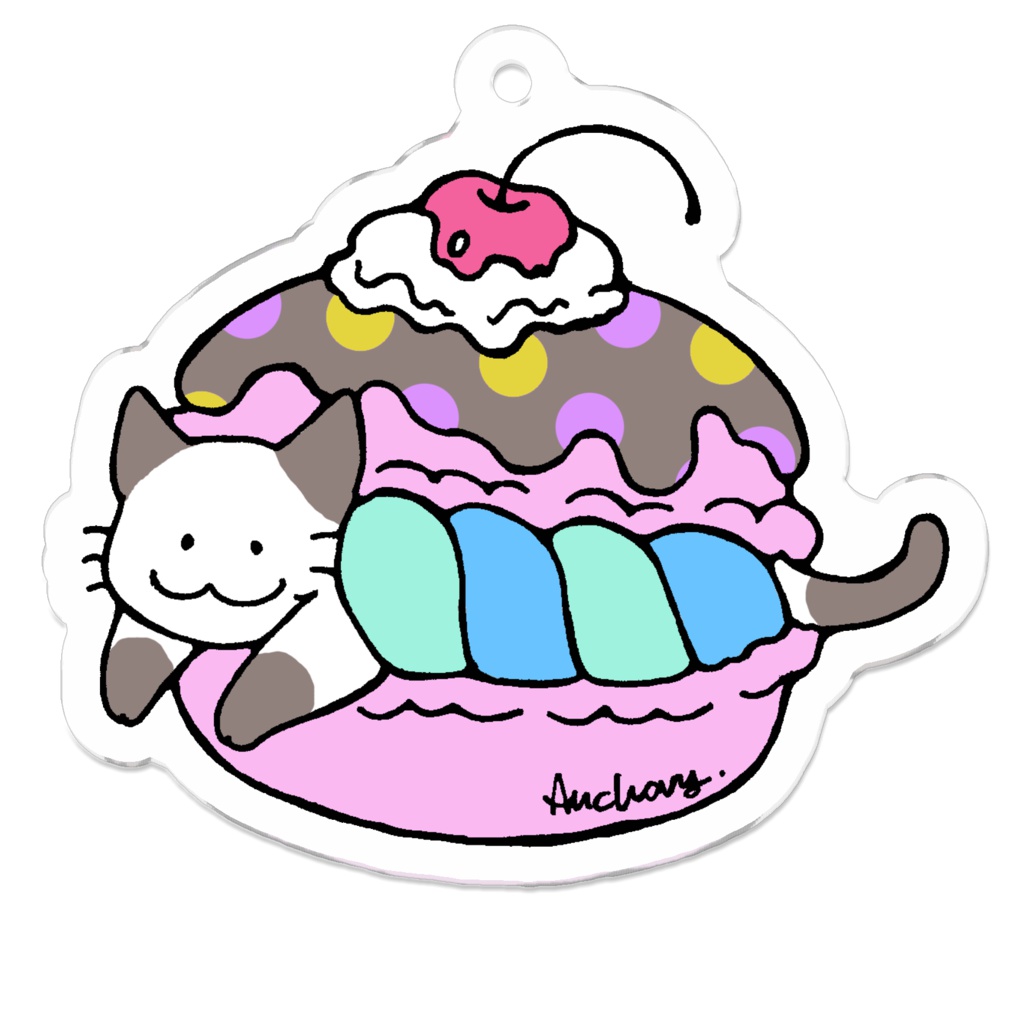マカロン猫アクキー(ピンクチョコ)