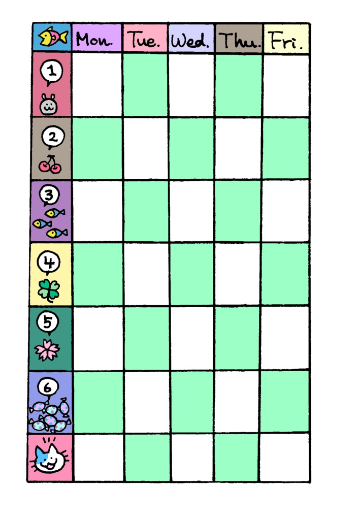 カラフル時間割（ミント）