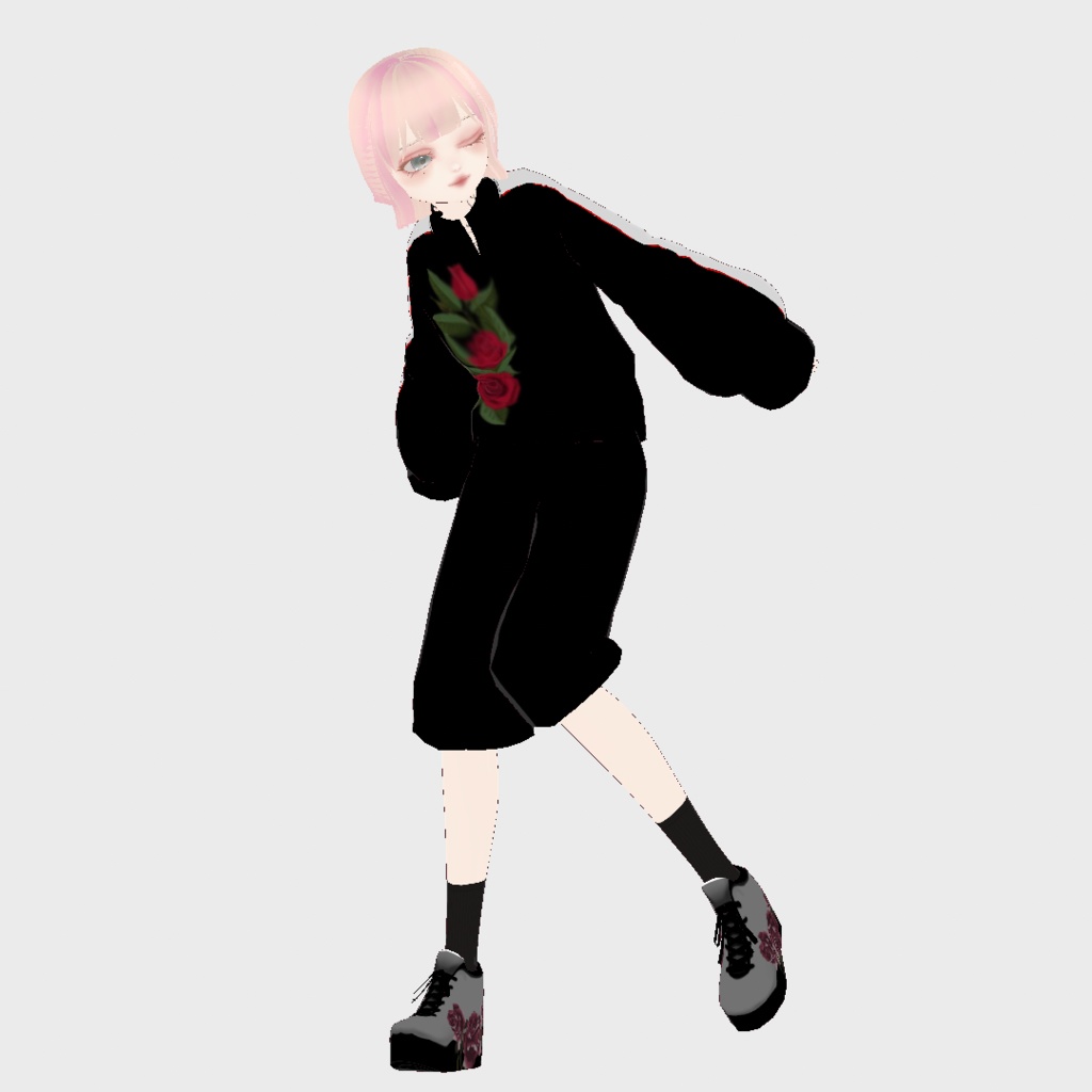 【vroid】バラ柄 韓国風 ジャージコーデ