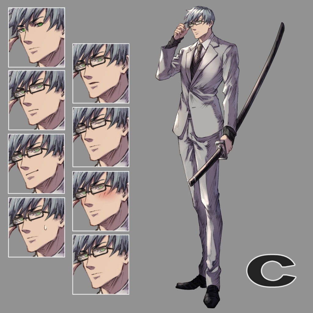 立ち絵素材04(スーツ×刀(男))