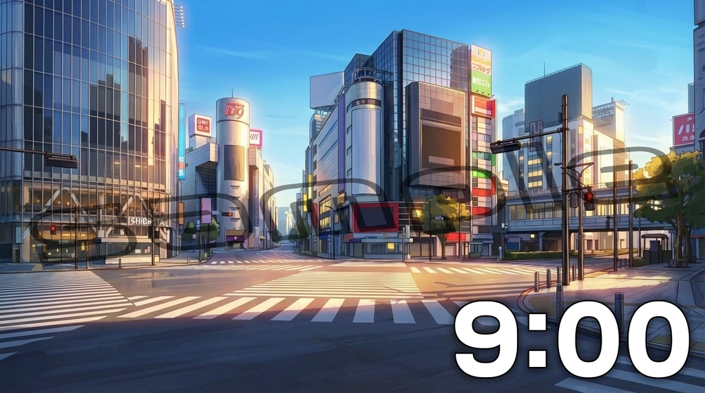 【ゲーム背景素材】渋谷の街並み 時間帯別6種セット【商用可】