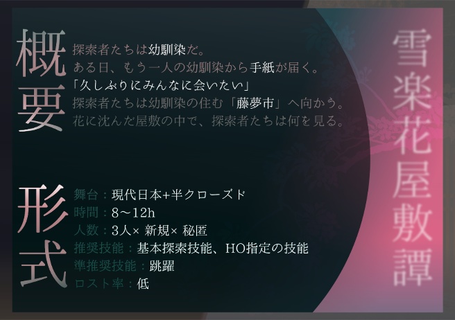 【CoCシナリオ】雪楽花屋敷譚(ゆらげやしきたん)