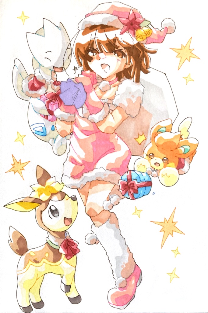 原画(千石撫子&トゲチック&シキジカ&パモ)