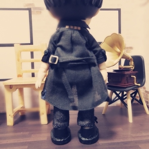 ロールアップシャツワンピ(チャコールグレー)