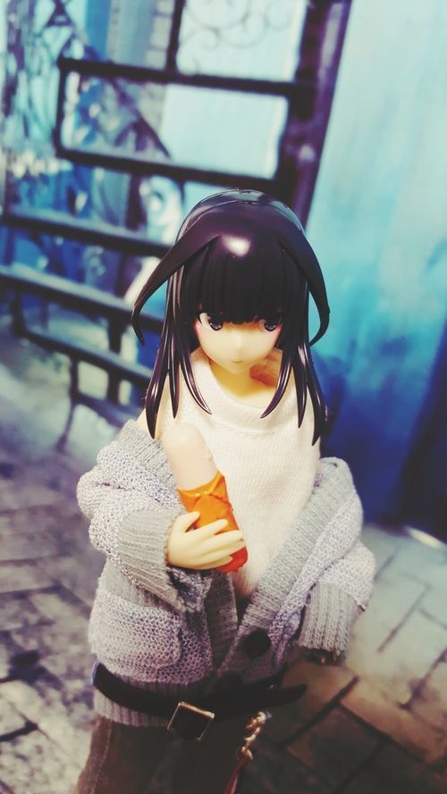 リブニットカーディ(ライトブルー杢)