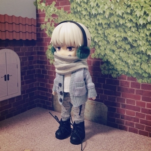 リブニットカーディ(ライトブルー杢)