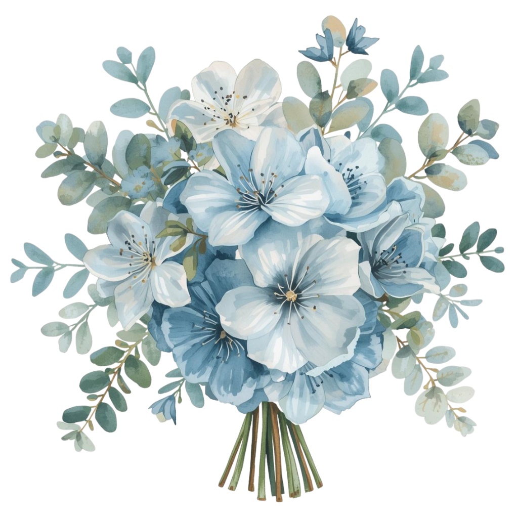 アンティークブルーのウェディングクリップアート 10点セット