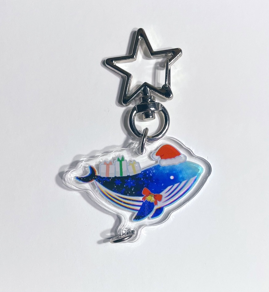 クジラ：アクリルキーホルダー:クリスマス