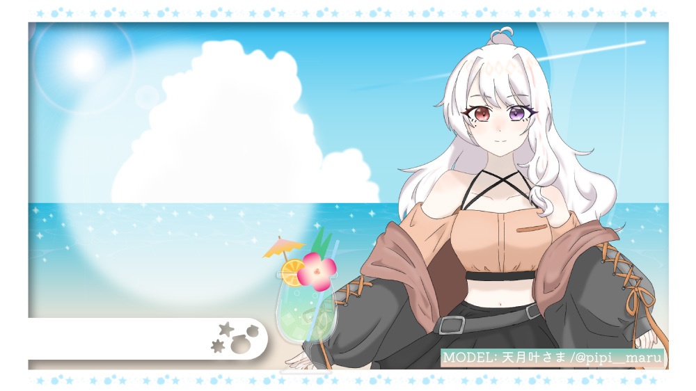 【フリー素材】海辺のリゾート配信画面//3色展開