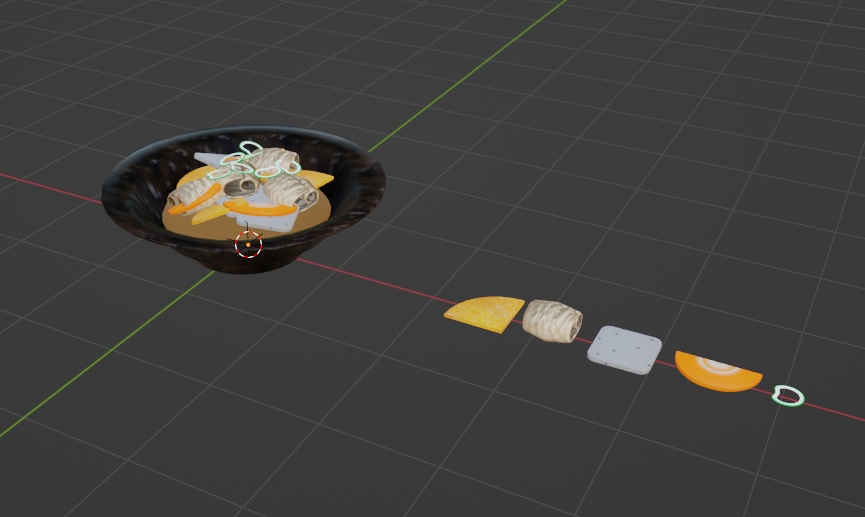 【3Dモデル】もつ煮込み~もつ、人参、大根、こんにゃく、ネギの個別3Dモデル付き~