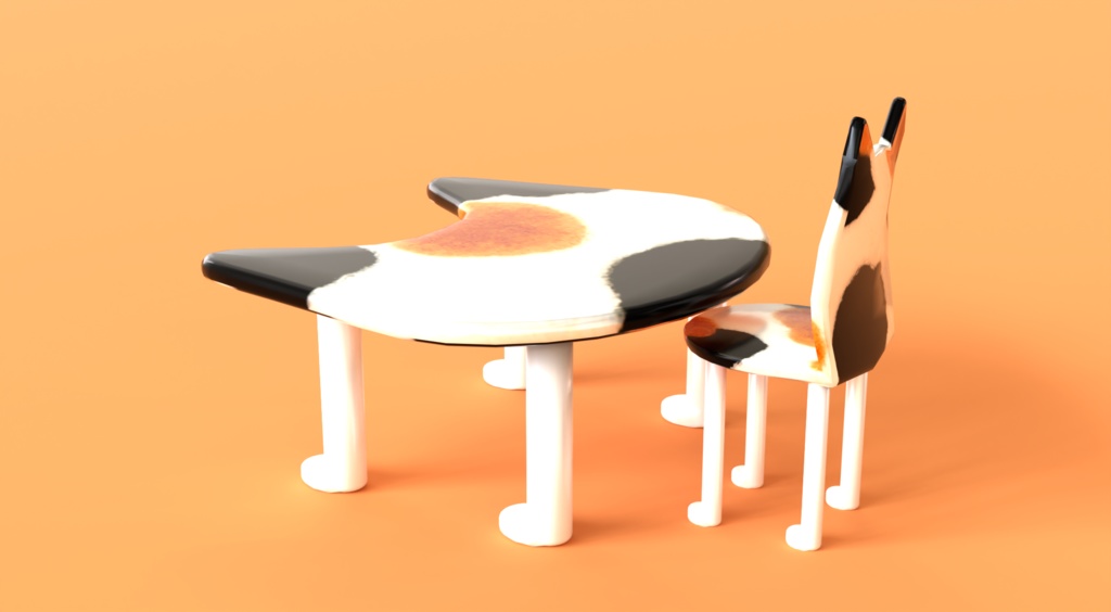 【3Dモデル】ねこのデスクセット~椅子と机~