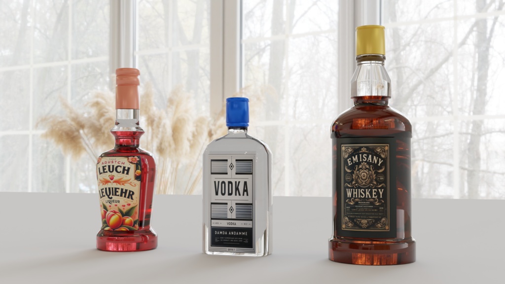 【3Dモデル】酒瓶セット～ウイスキー、リキュール、ウォッカ～