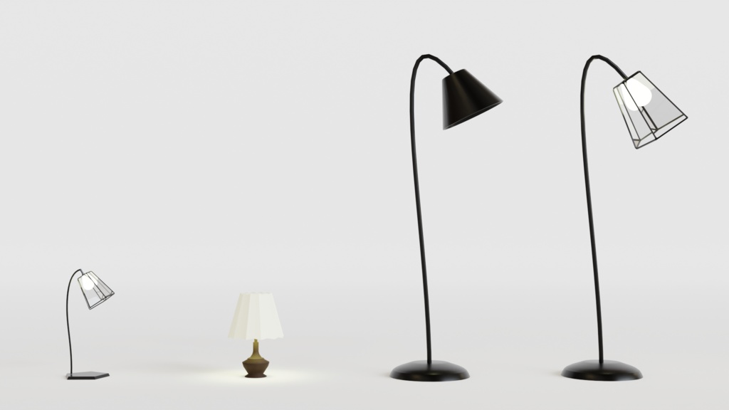 【3Dモデル】ランプ4種セット~卓上ランプ2種、スタンドライト2種~