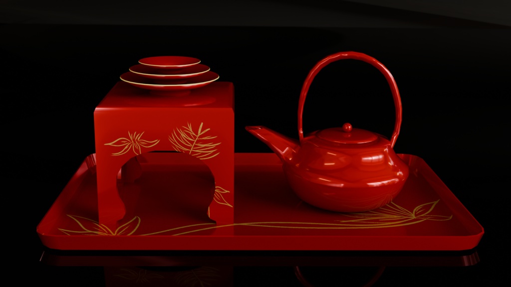 【3Dモデル】お屠蘇セット~盃、盆、銚子、台~