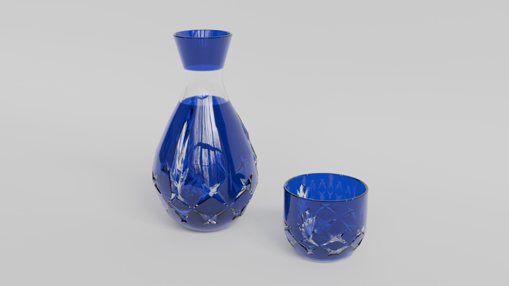 【3Dモデル】切子ガラスの徳利(とっくり)&おちょこ