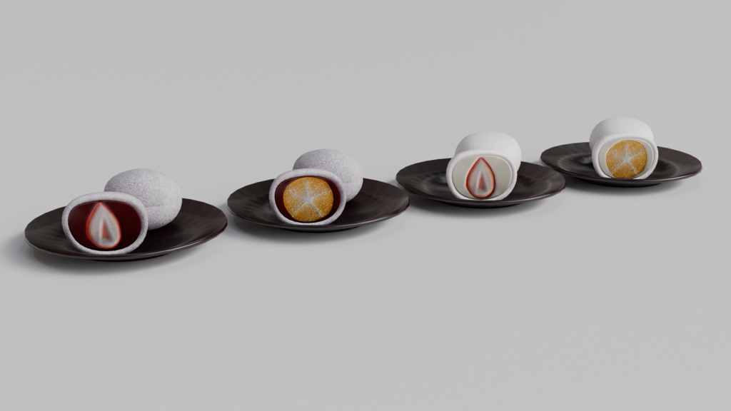 【3Dモデル】フルーツ大福(いちご大福、みかん大福)