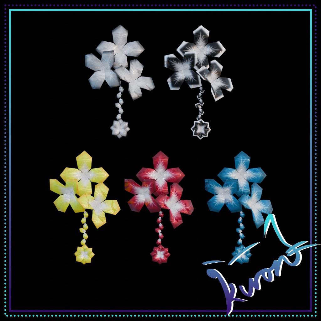 【3Dモデル】花・雪の結晶モチーフイヤリング・ピアス（Physbone・MA設定済）