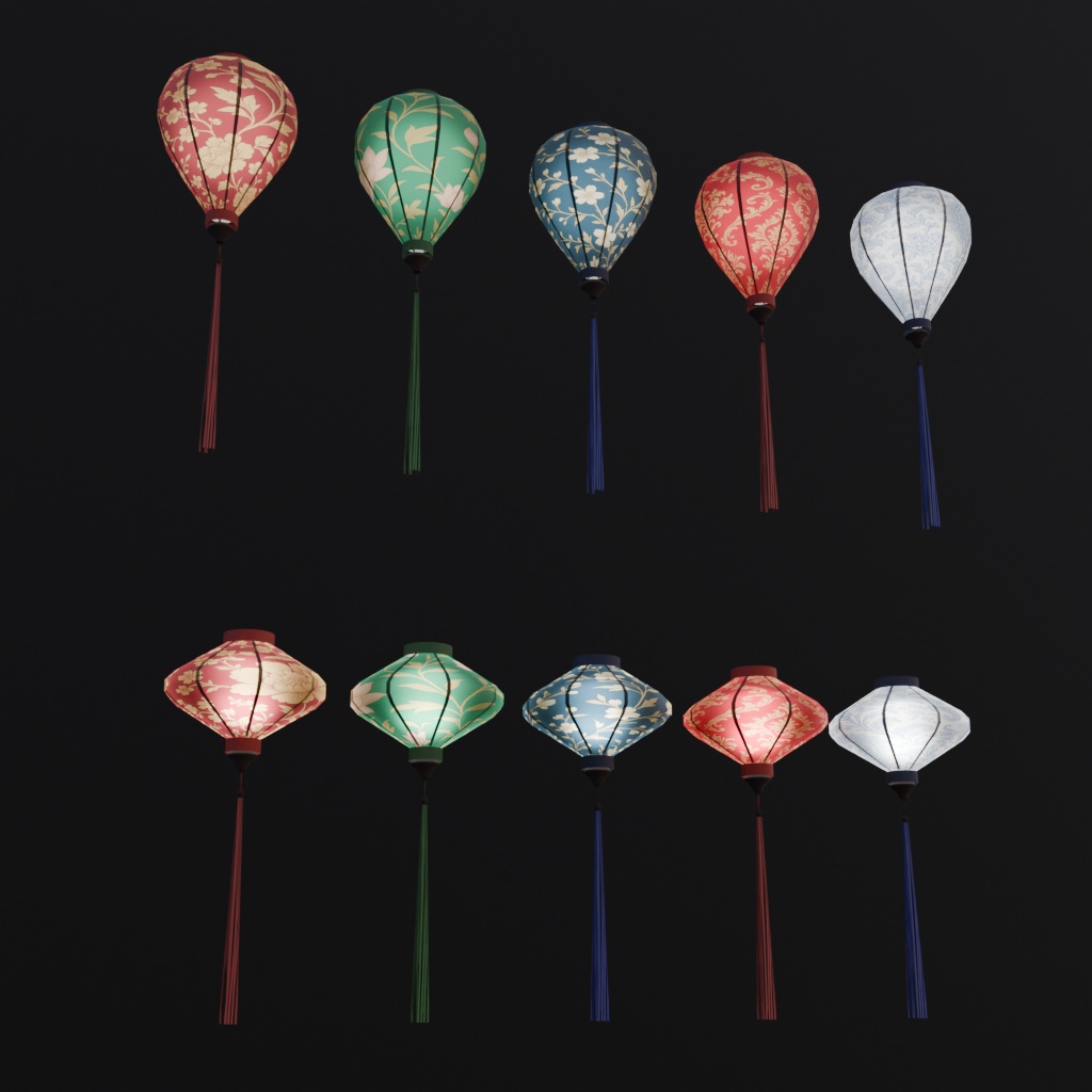 【ローポリ3Dモデル】ホイアンランタン(ベトナムのランタン)10種セット