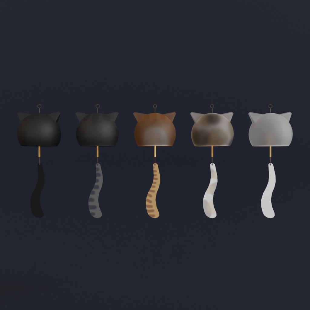 【3Dモデル】猫型風鈴~揺れるアニメーションと猫の鳴き声つき~
