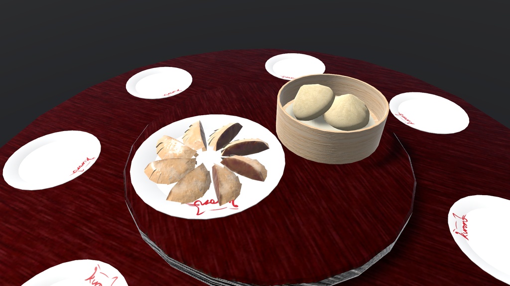 【3Dモデル】中華料理セット~肉まん・餃子・ターンテーブル・皿~