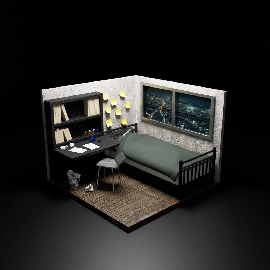 【3Dモデル】物書きの部屋~家具小物15点セット~