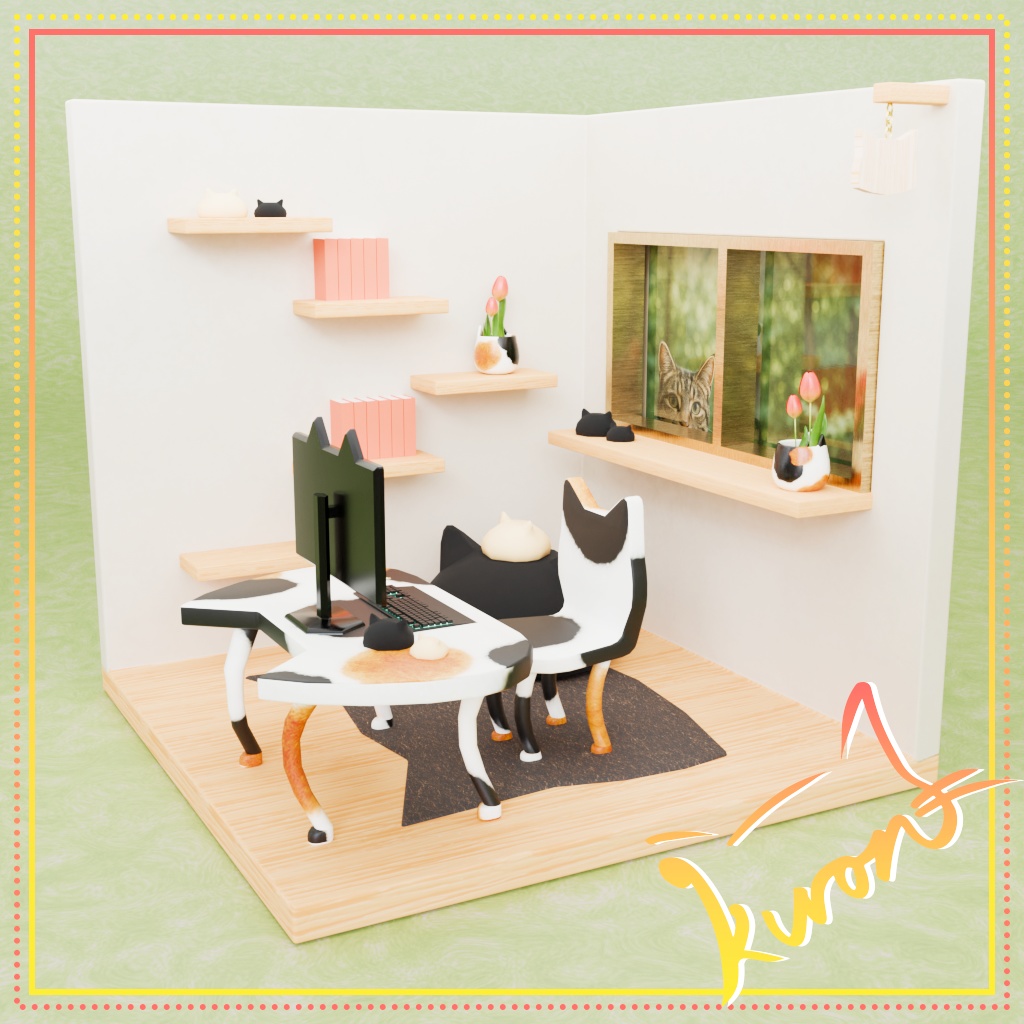 【3Dモデル】ねこ好きの部屋～家具小物16点セット～
