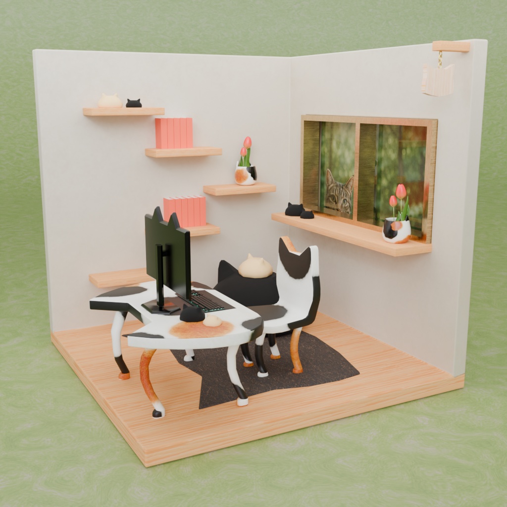 【3Dモデル】ねこ好きの部屋~家具小物16点セット~