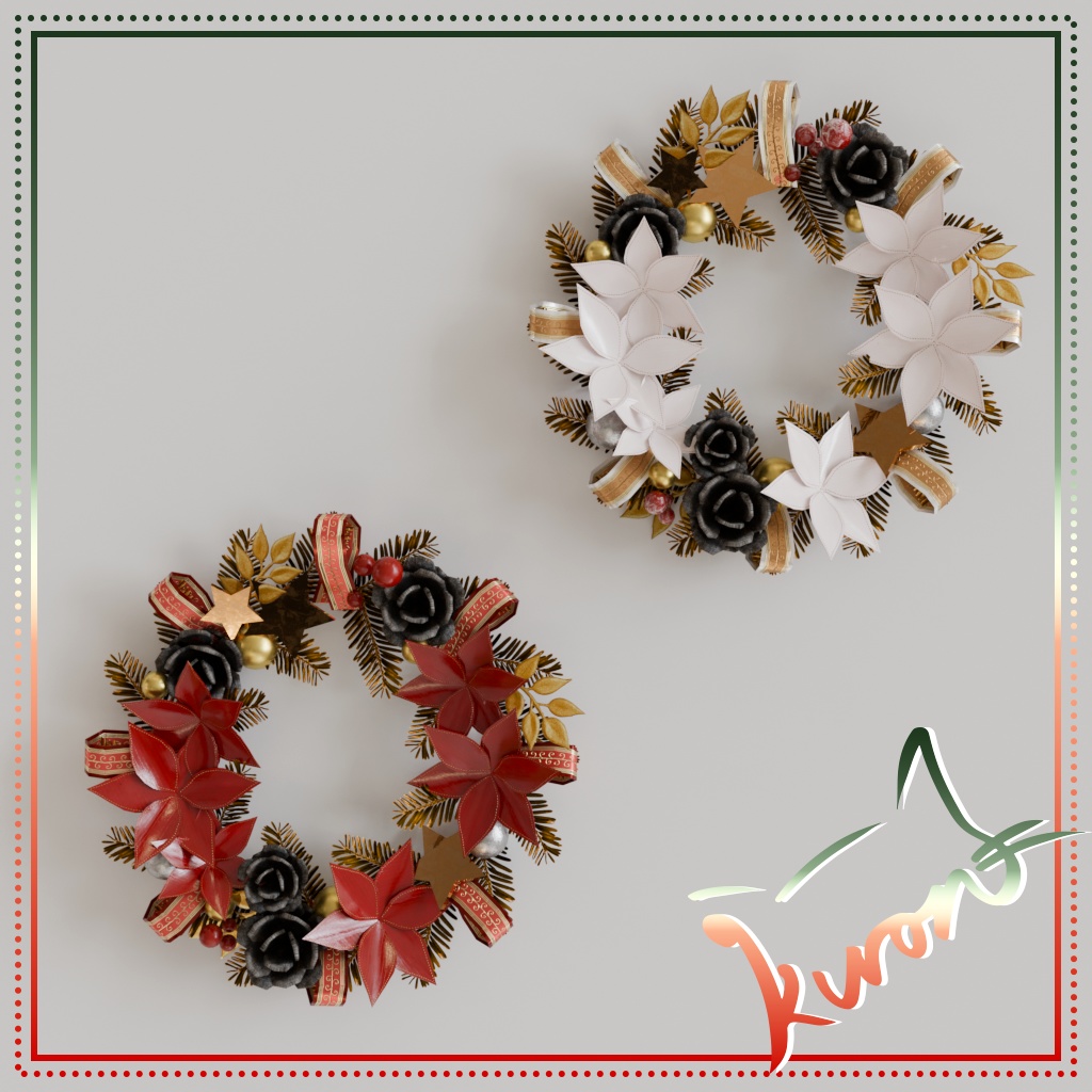 【3Dモデル】クリスマスリース～２種セット～