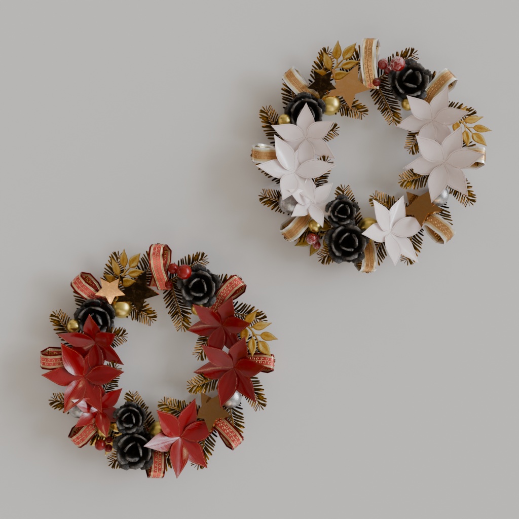 【3Dモデル】クリスマスリース~2種セット~