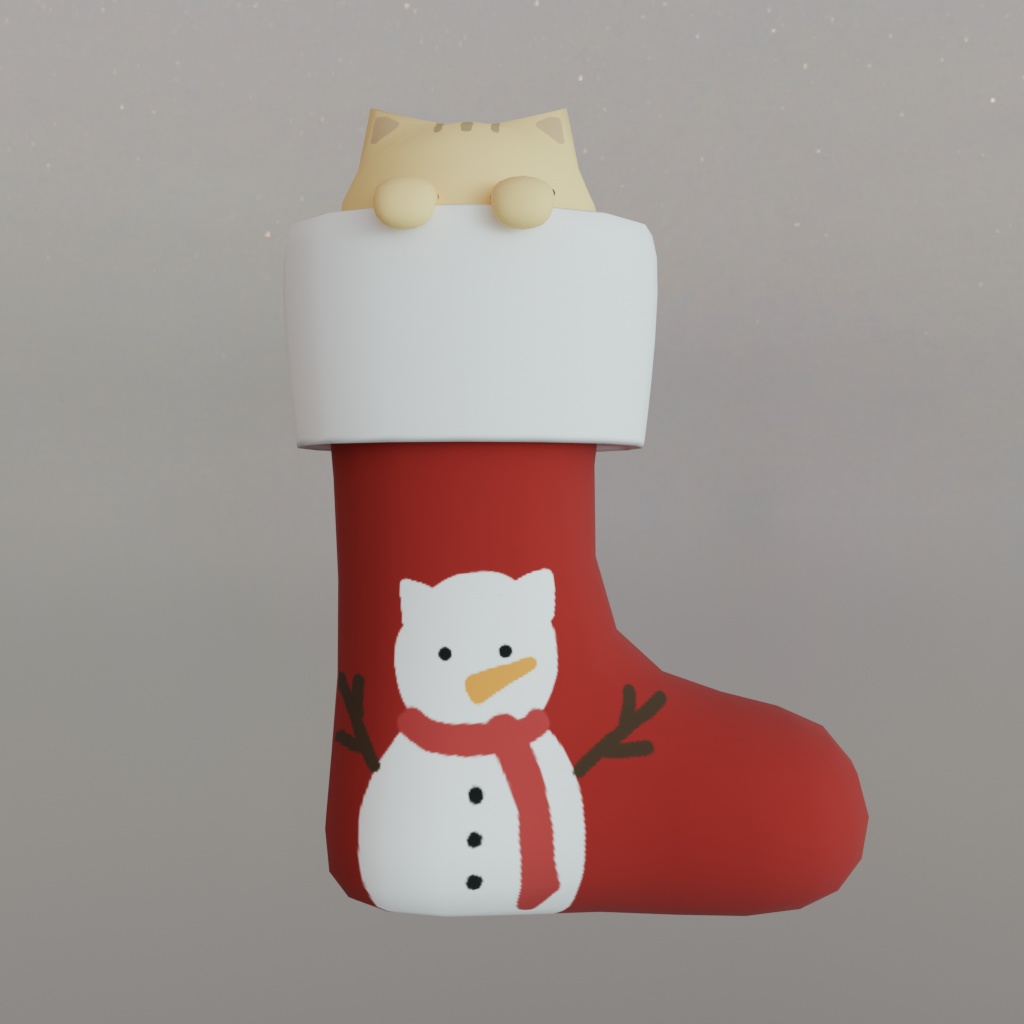 【3Dモデル】ねこが顔を出す!クリスマス靴下