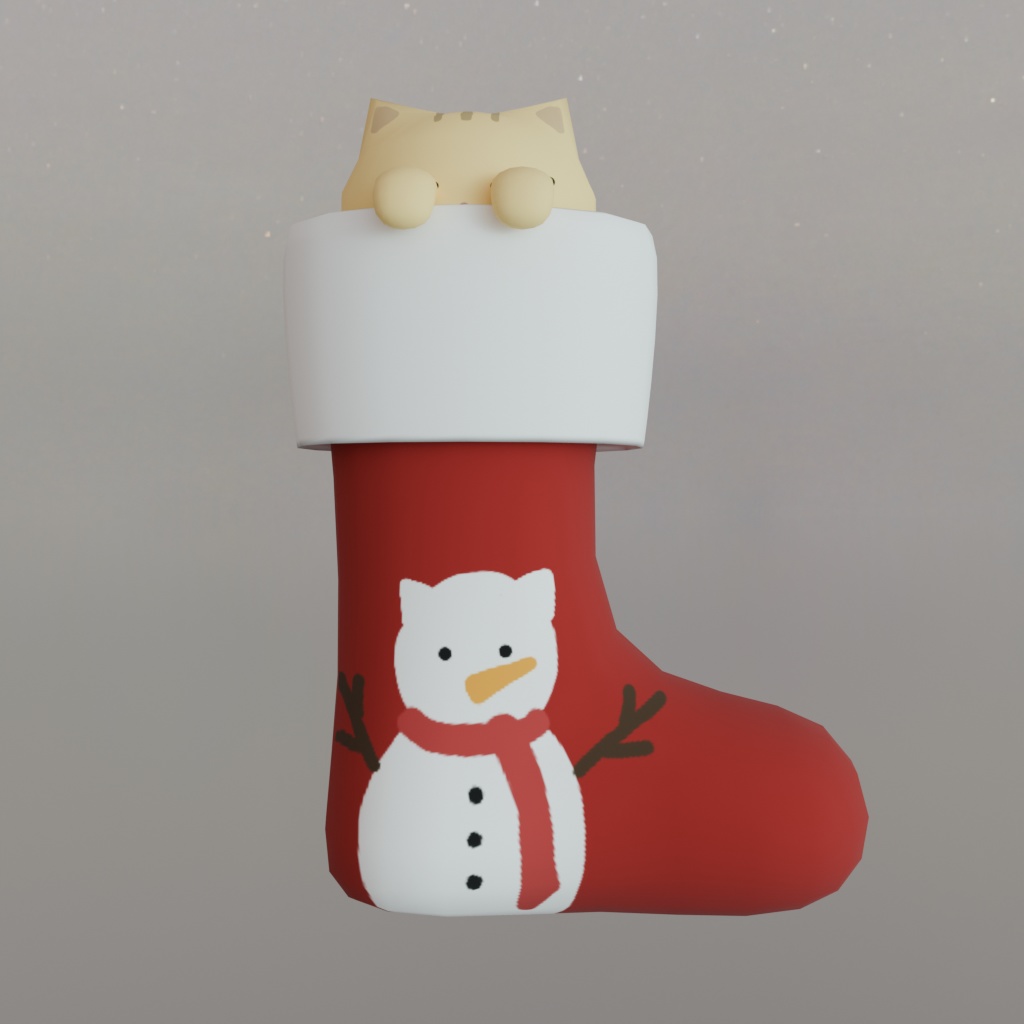 【3Dモデル】ねこが顔を出す!クリスマス靴下