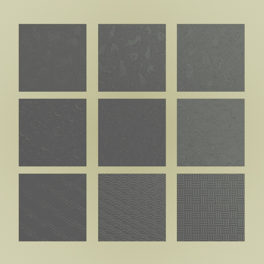 【3Dモデル】昭和ガラス~動物と花と和柄の9種セット~