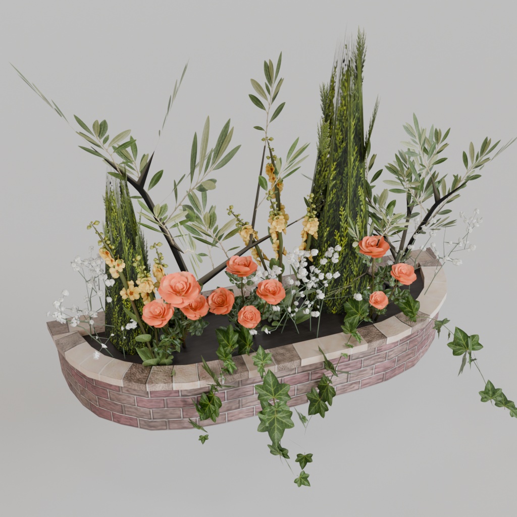 【3Dモデル】花壇アセット~12種の植物と3種類の花壇~