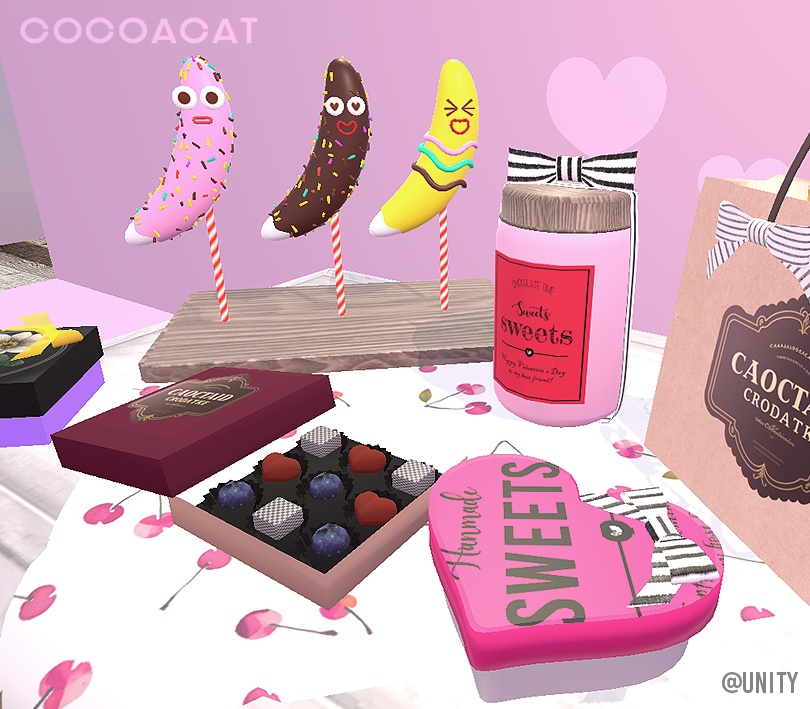 【VRC想定】CHOCO、チョコバナナ等の贈り物セット【3D小物】(机付き)【PCVR/Quest】